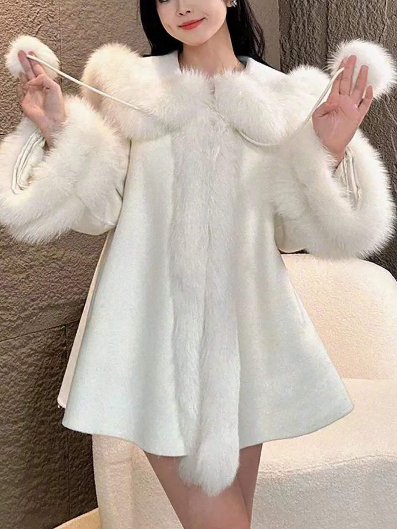 SHEIN-A thick and soft fur and leather blend coat - alotasawkli