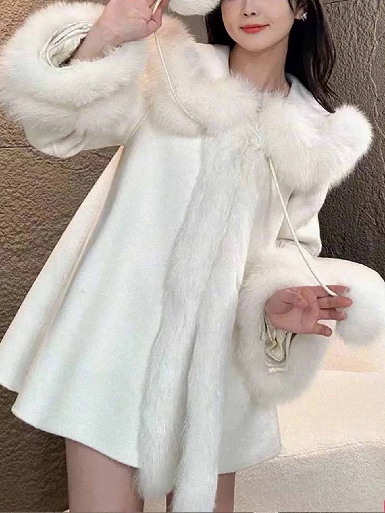 SHEIN-A thick and soft fur and leather blend coat - alotasawkli