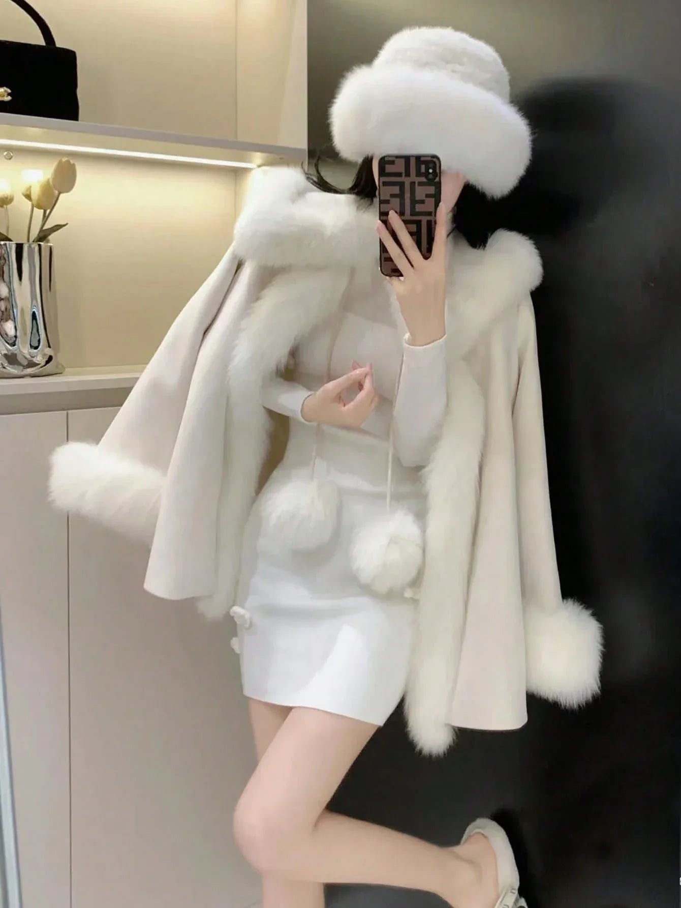 SHEIN-A thick and soft fur and leather blend coat - alotasawkli