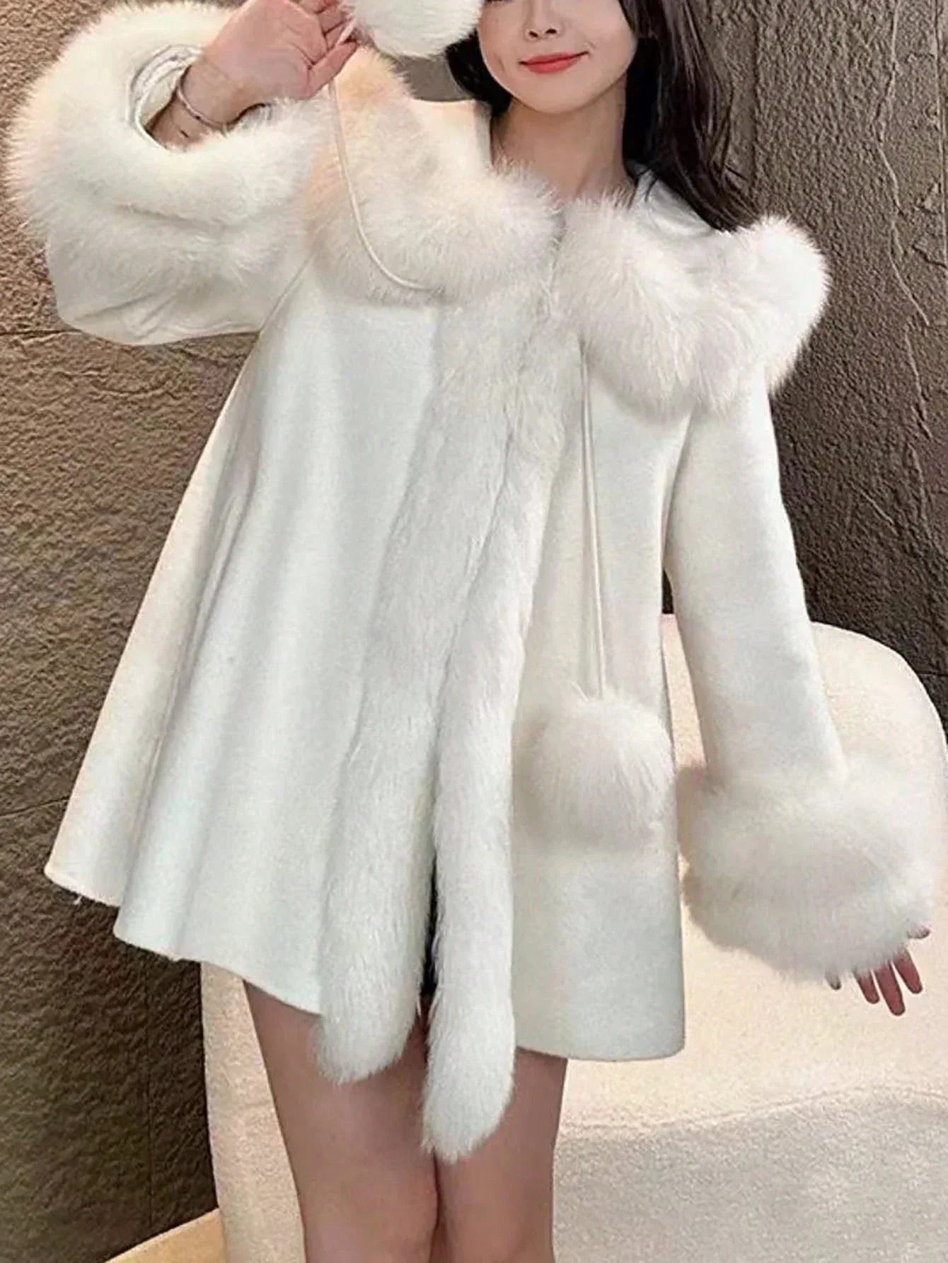 SHEIN-A thick and soft fur and leather blend coat - alotasawkli