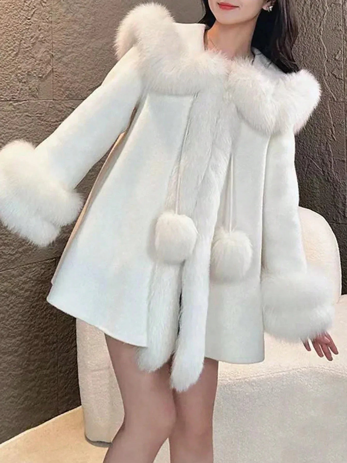 SHEIN-A thick and soft fur and leather blend coat - alotasawkli