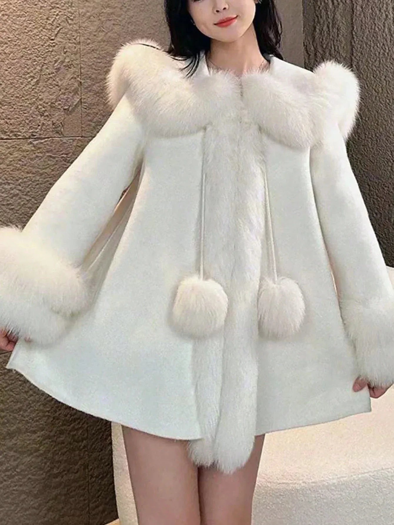 SHEIN-A thick and soft fur and leather blend coat - alotasawkli