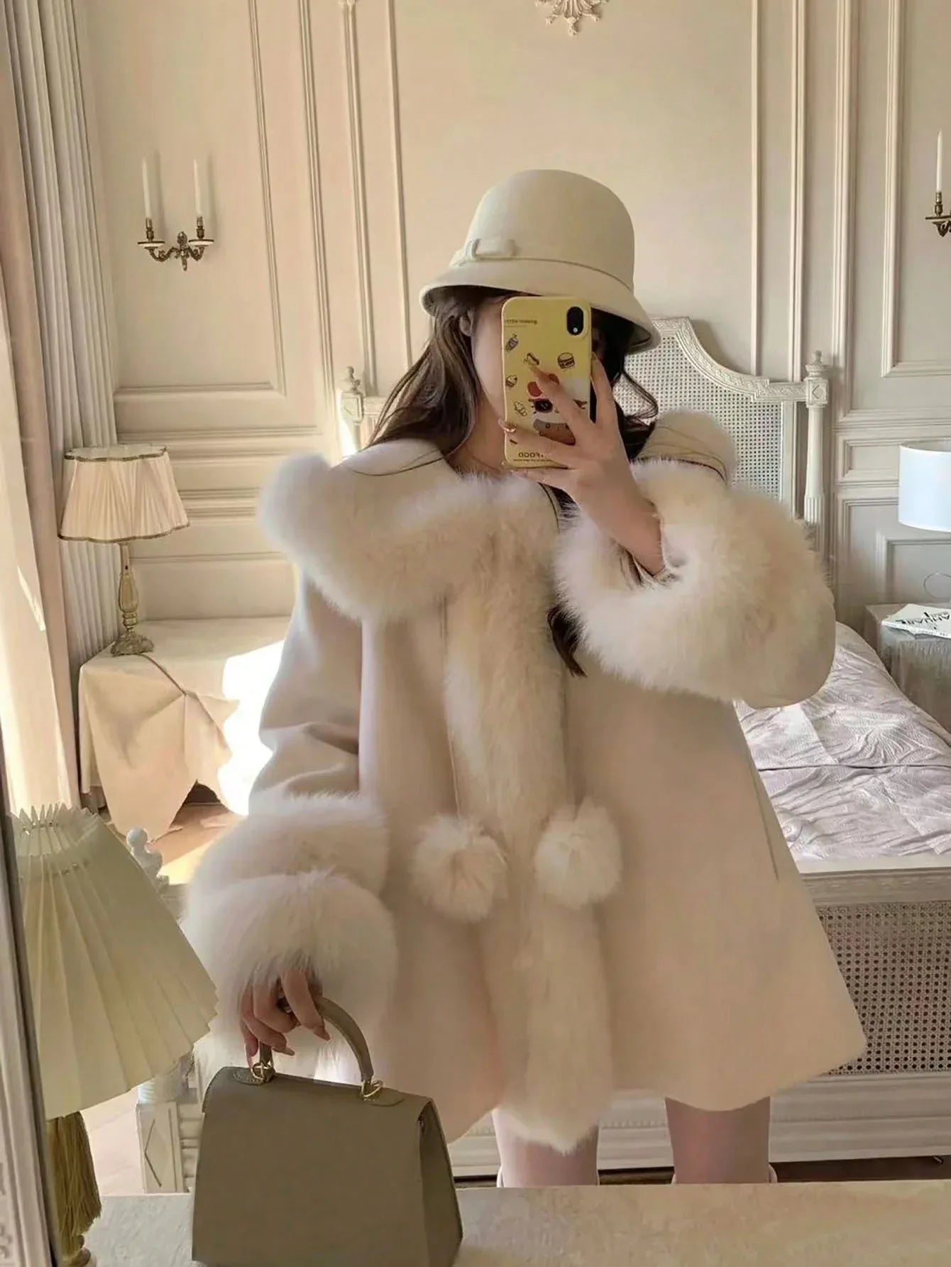 SHEIN-A thick and soft fur and leather blend coat - alotasawkli
