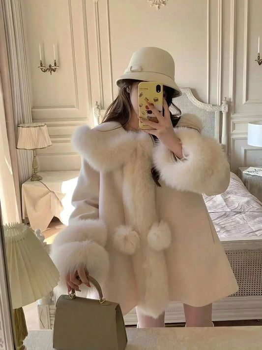 SHEIN-A thick and soft fur and leather blend coat - alotasawkli