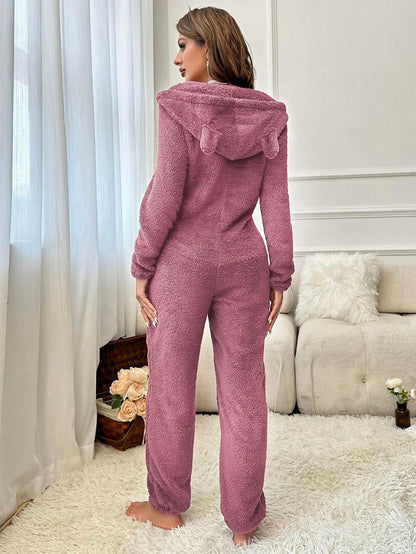 Women’s 3D Ear Detail Jumpsuit with Front Zipper – Cozy Autumn/Winter Wear - alotasawkli