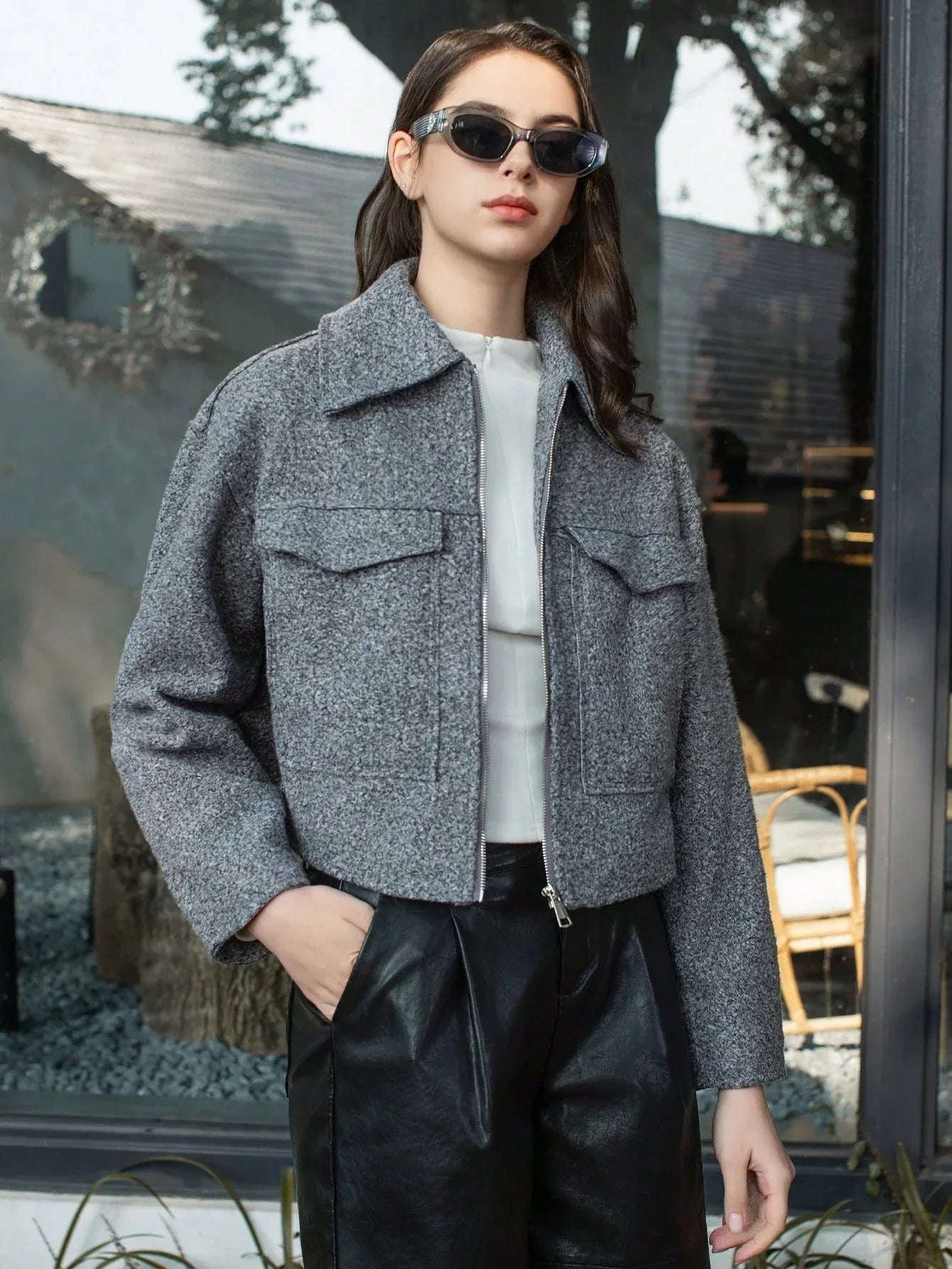 SHEIN-Women's gray outerwear coats with pockets - alotasawkli