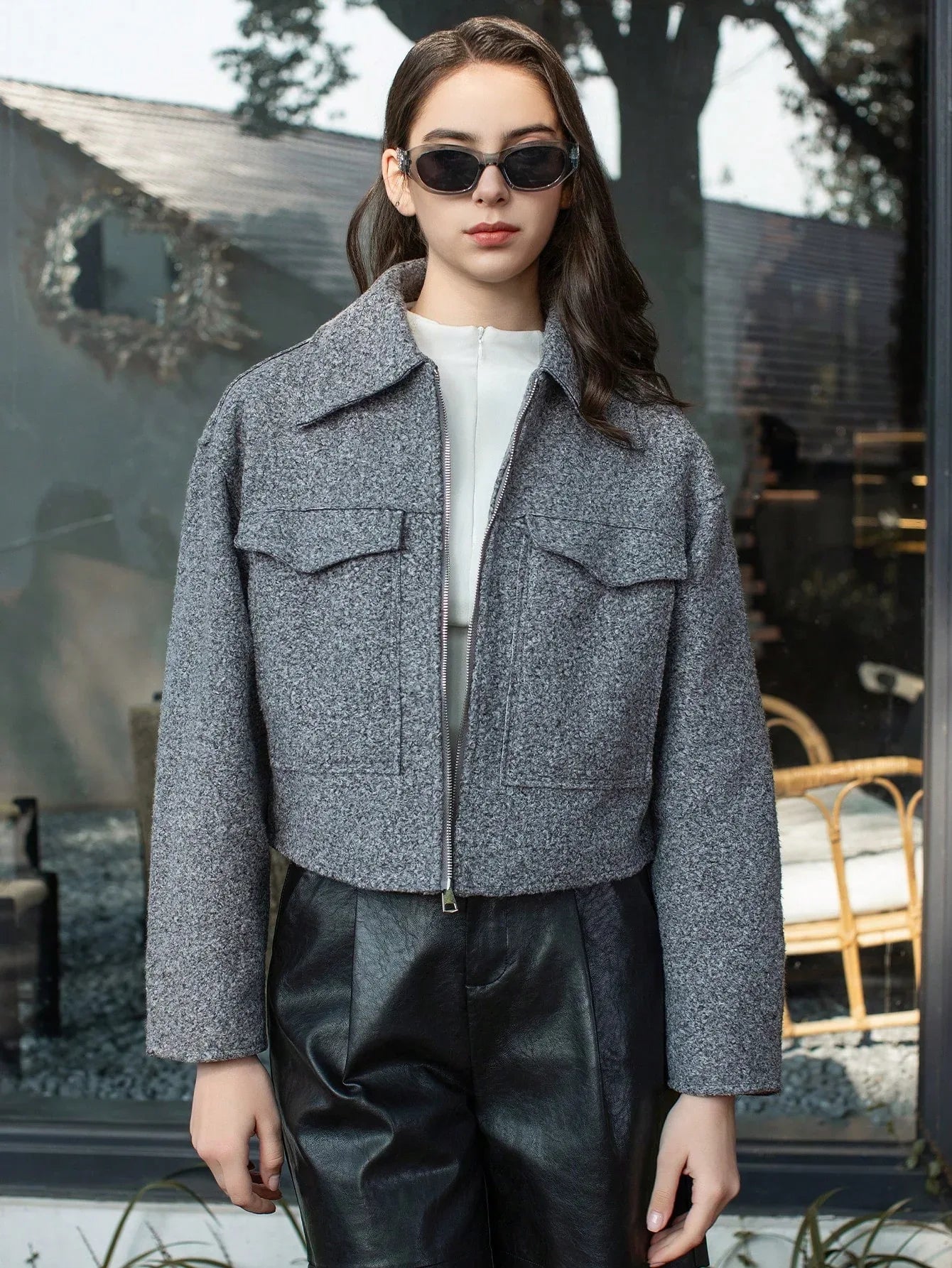 SHEIN-Women's gray outerwear coats with pockets - alotasawkli