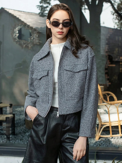SHEIN-Women's gray outerwear coats with pockets - alotasawkli