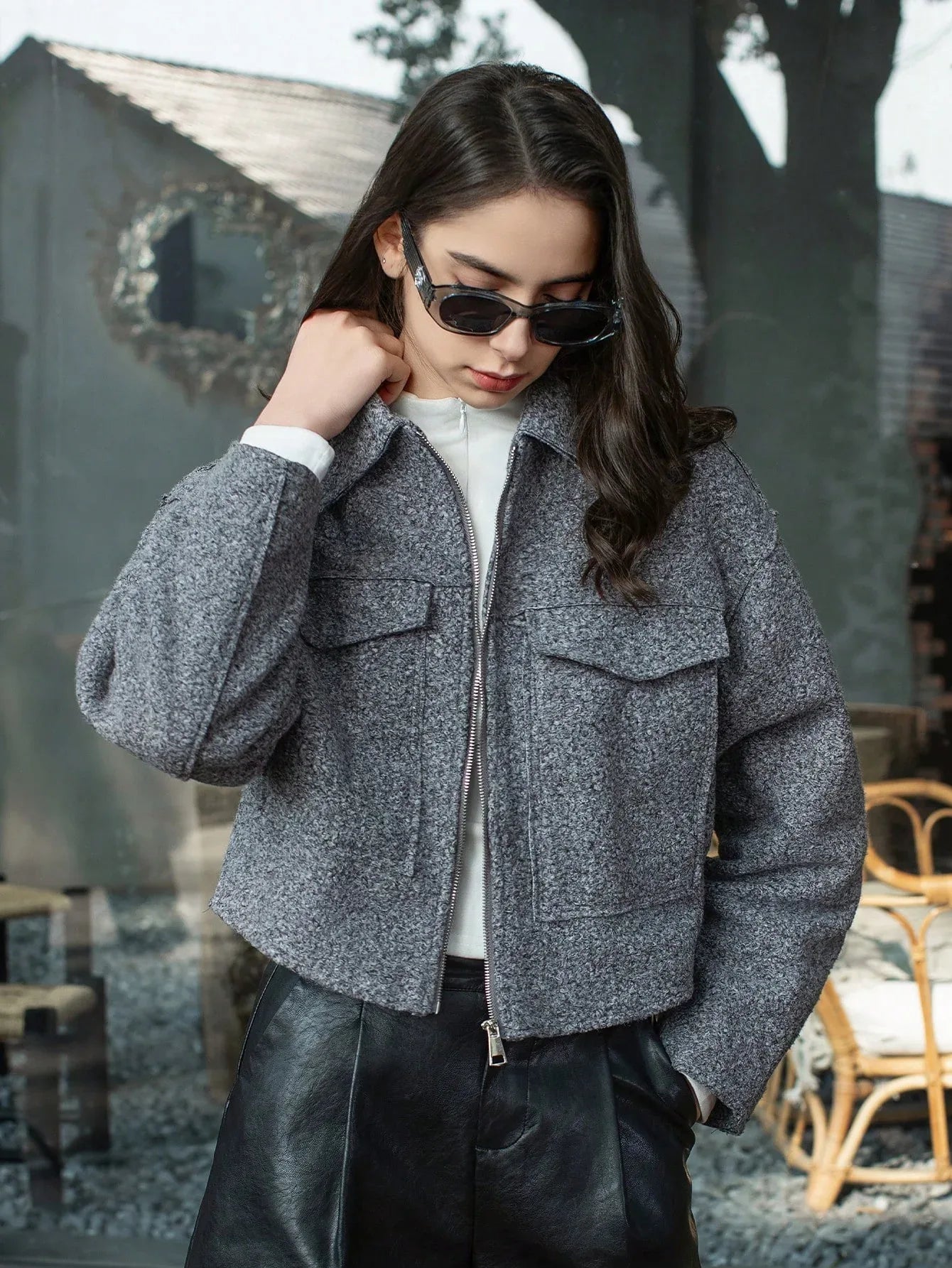 SHEIN-Women's gray outerwear coats with pockets - alotasawkli