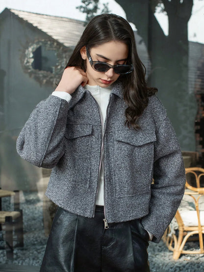 SHEIN-Women's gray outerwear coats with pockets - alotasawkli