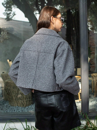 SHEIN-Women's gray outerwear coats with pockets - alotasawkli