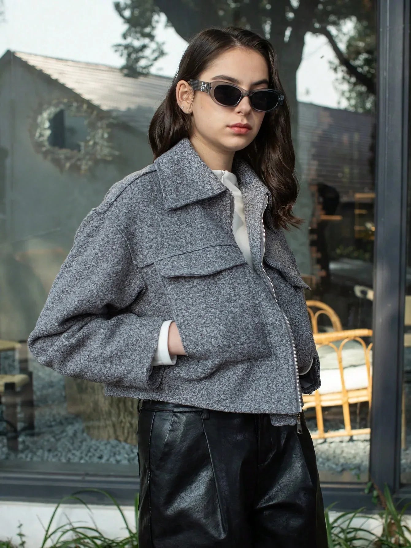 SHEIN-Women's gray outerwear coats with pockets - alotasawkli