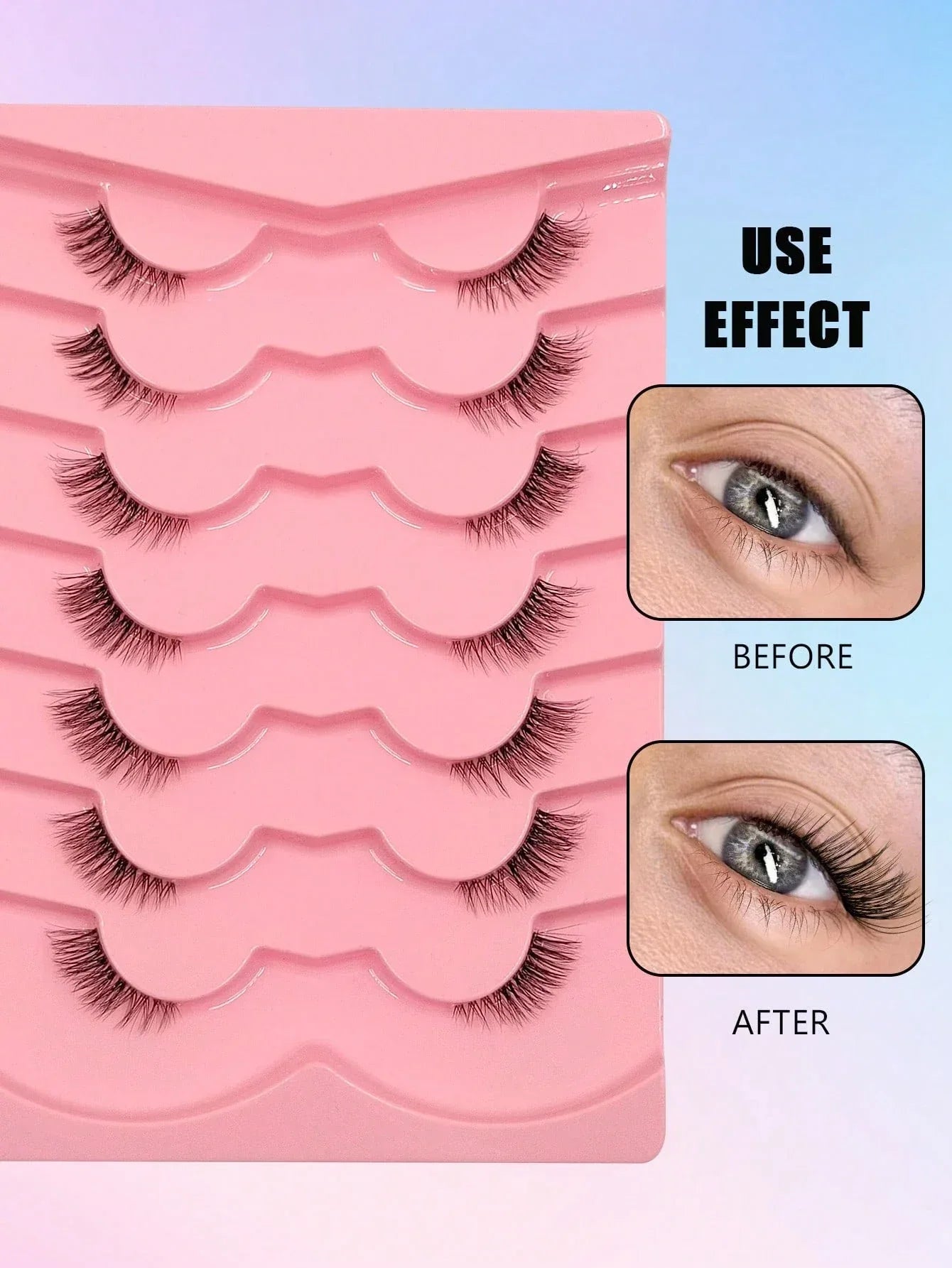 Asiteo 7 Pairs Natural Half-Eye False Eyelashes – Transparent Band - alotasawkli