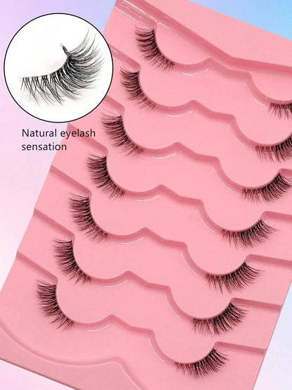 Asiteo 7 Pairs Natural Half-Eye False Eyelashes – Transparent Band - alotasawkli