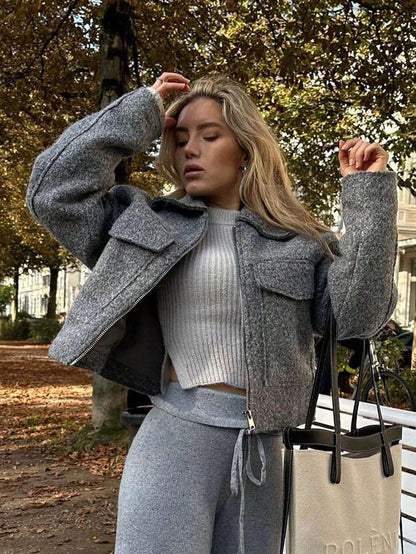 SHEIN-Women's gray outerwear coats with pockets - alotasawkli