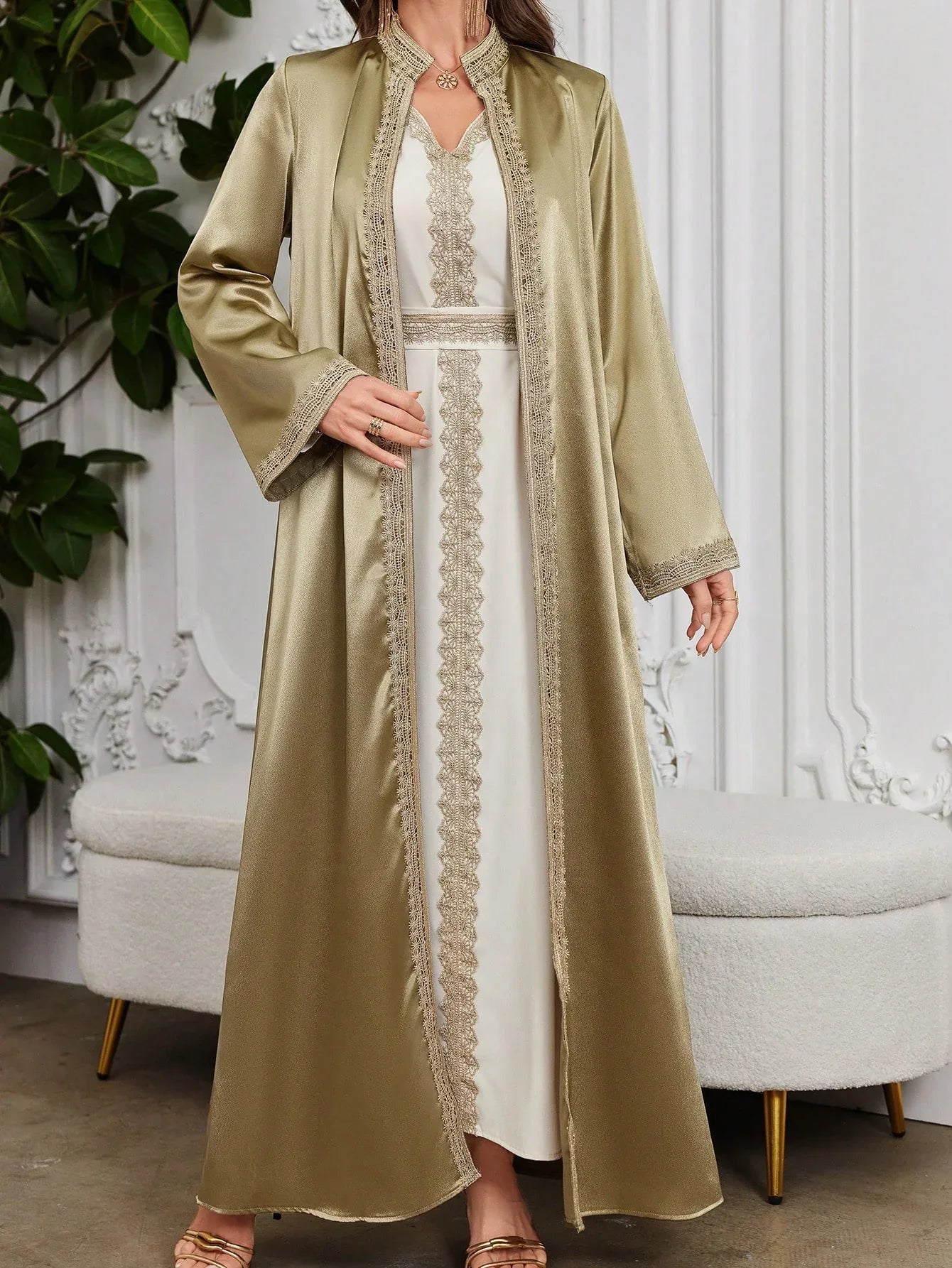 Al Najma فستان منقط من الدانتيل قابل للإزالة والغسيل، ردائي أزياء، عباءة للاستخدام اليومي أو الاحتفالات أو التجمعات أو السفر - alotasawkli