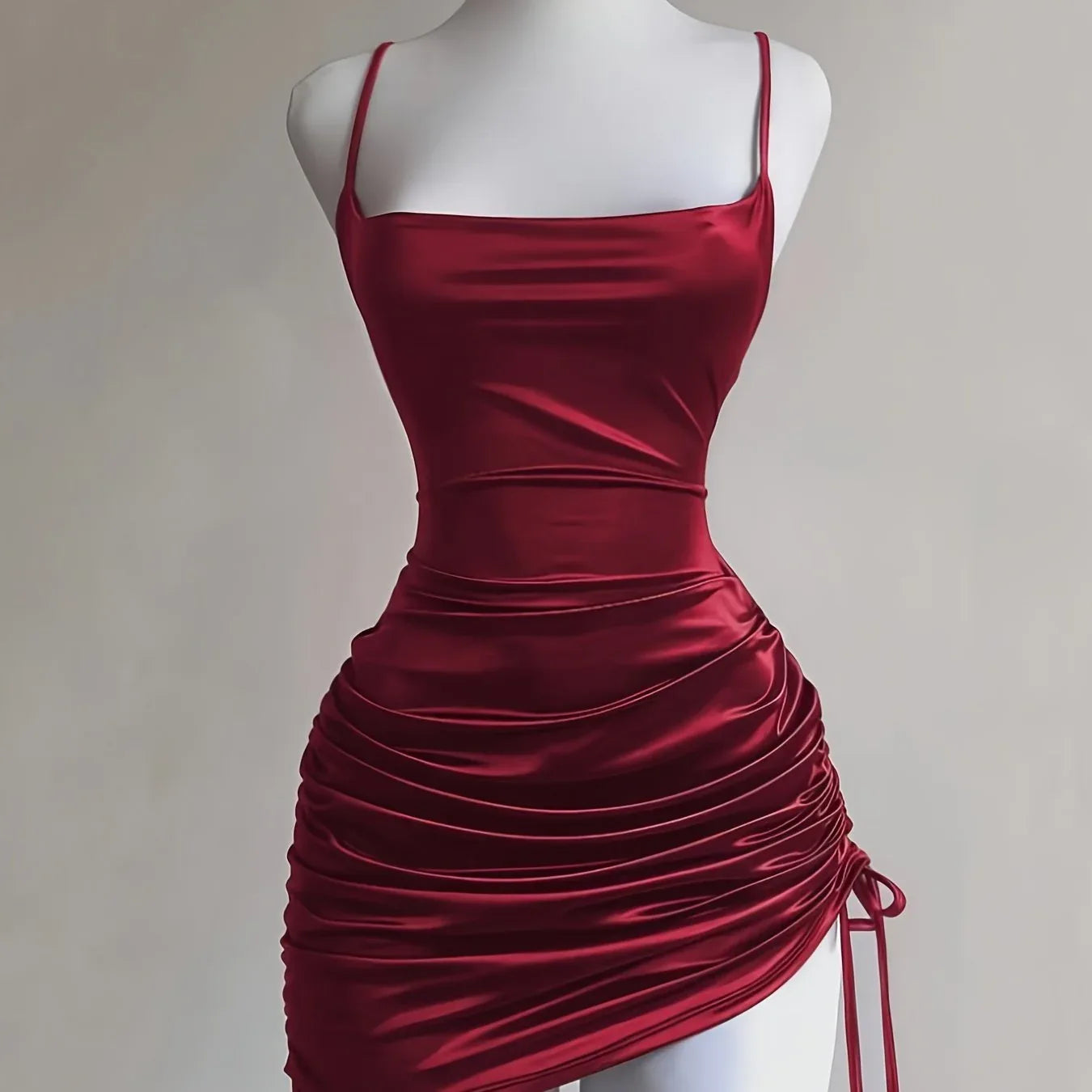 TEMU-Women's New Solid Color Lace-Up Drawstring Backless Suspender Dress - alotasawkli