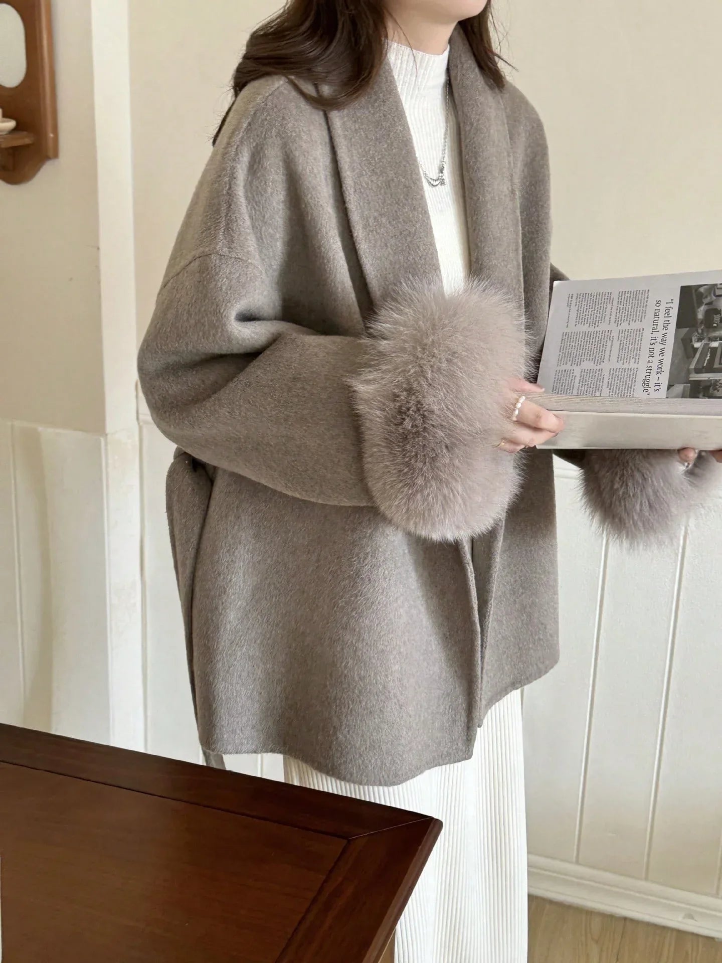 SHEIN-Women's Double-Sided Faux Fur & Wool Blend Coat - alotasawkli