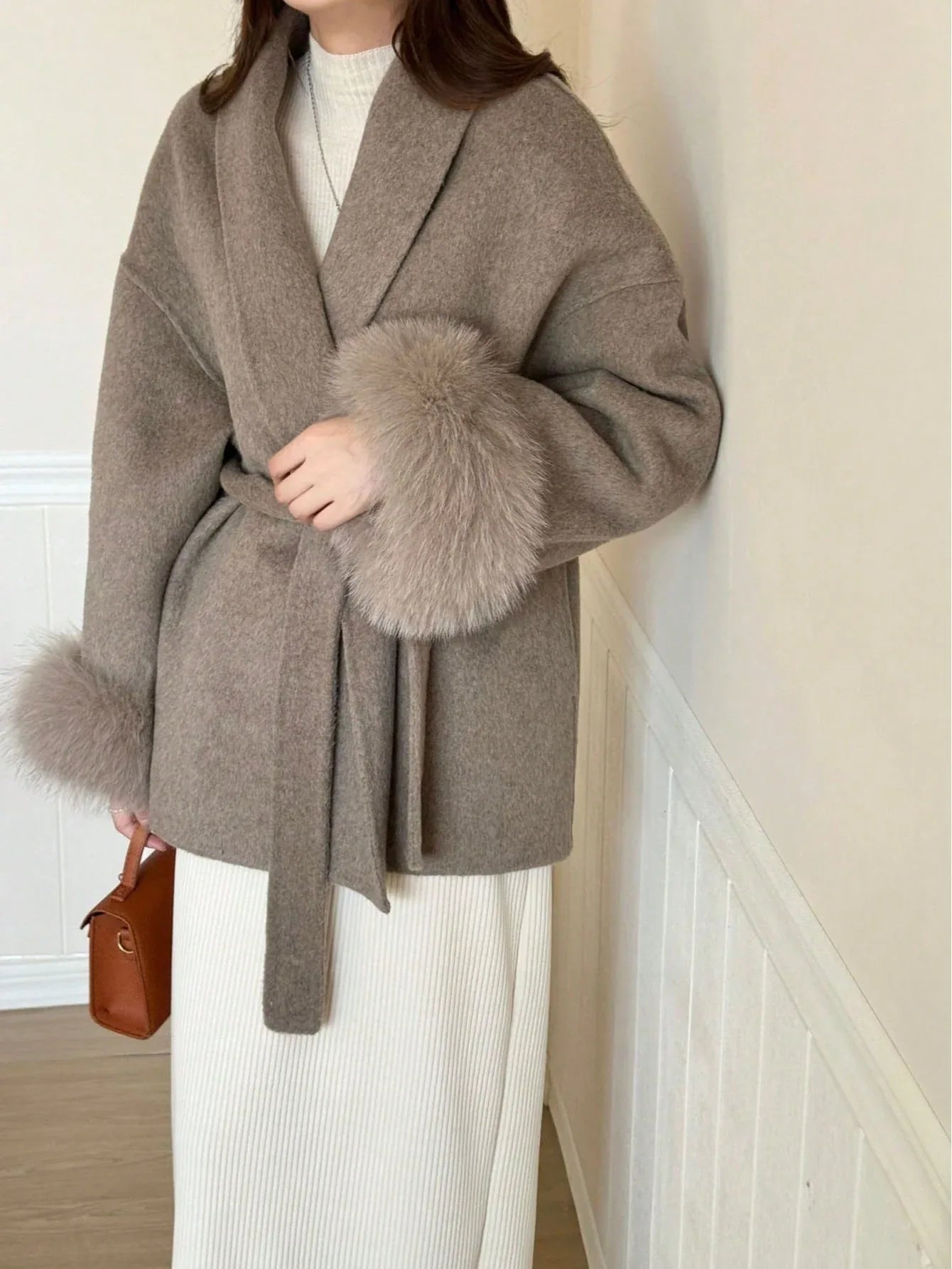SHEIN-Women's Double-Sided Faux Fur & Wool Blend Coat - alotasawkli