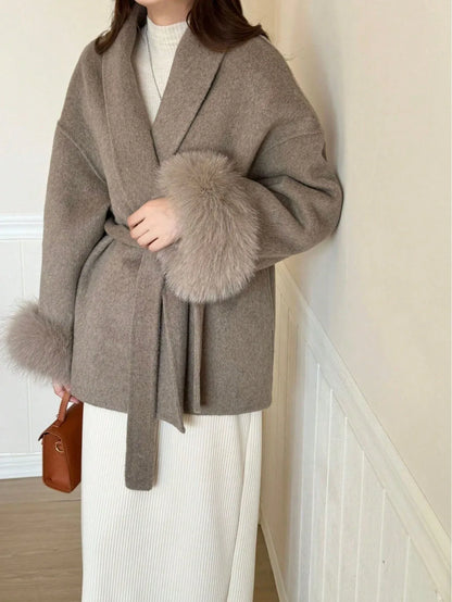 SHEIN-Women's Double-Sided Faux Fur & Wool Blend Coat - alotasawkli