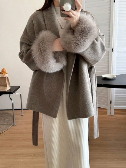 SHEIN-Women's Double-Sided Faux Fur & Wool Blend Coat - alotasawkli