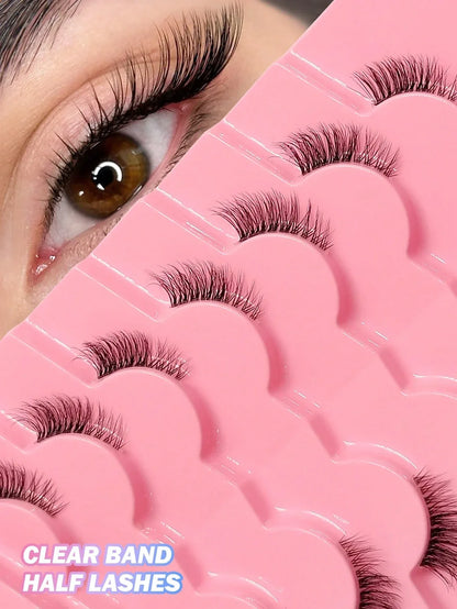 Asiteo 7 Pairs Natural Half-Eye False Eyelashes – Transparent Band - alotasawkli