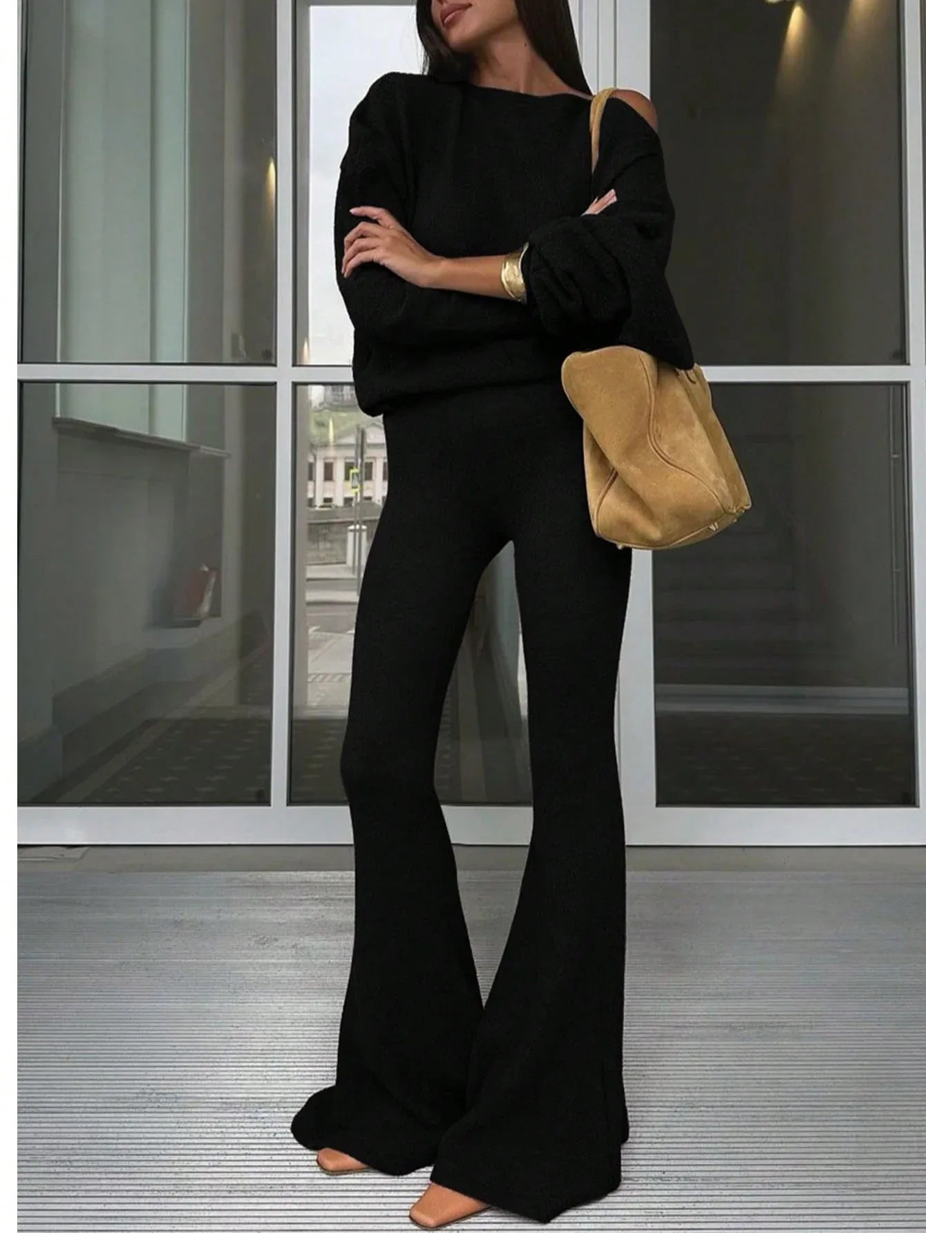 SHEIN-Casual long-sleeved top and wide-leg - alotasawkli