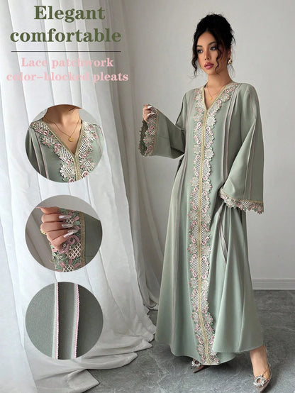 Rafferiza عباءة نسائية فضفاضة بياقة على شكل حرف V وأكمام طويلة وهيم منسدل، العباءة التركية، العباءة العربية الطويلة - alotasawkli