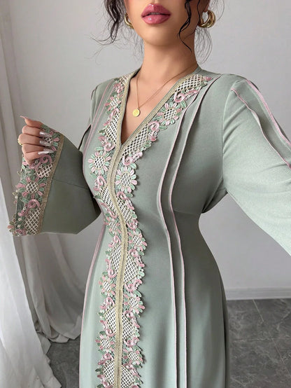 Rafferiza عباءة نسائية فضفاضة بياقة على شكل حرف V وأكمام طويلة وهيم منسدل، العباءة التركية، العباءة العربية الطويلة - alotasawkli