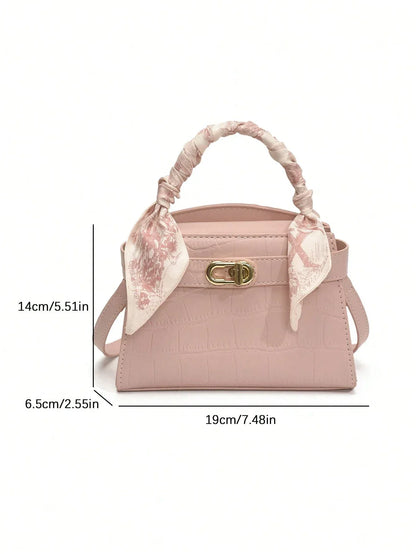 Elegant Stone-Pattern Handbag with Silky Scarf – Spring/Summer - alotasawkli