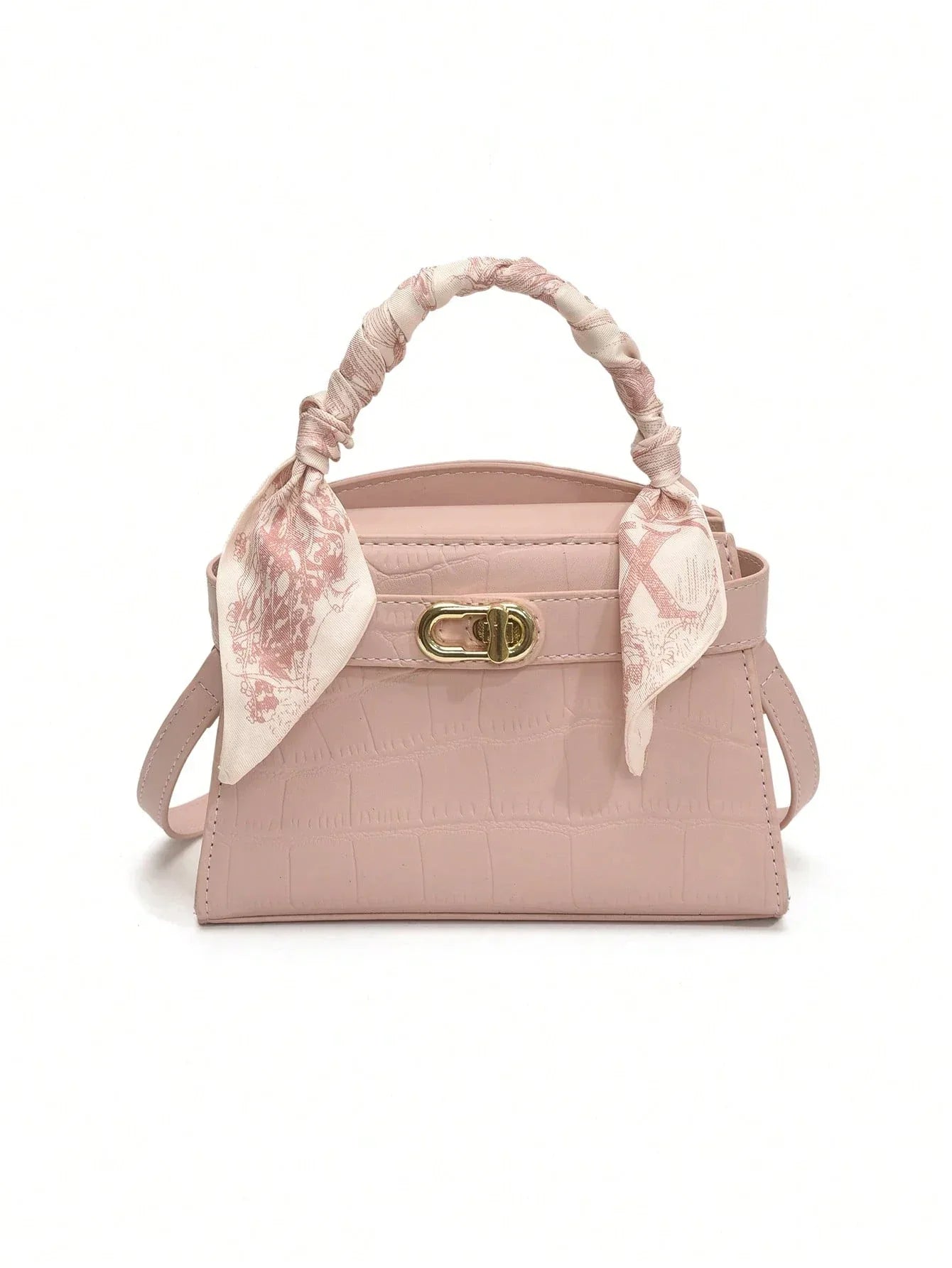 Elegant Stone-Pattern Handbag with Silky Scarf – Spring/Summer - alotasawkli