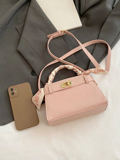 Elegant Stone-Pattern Handbag with Silky Scarf – Spring/Summer - alotasawkli