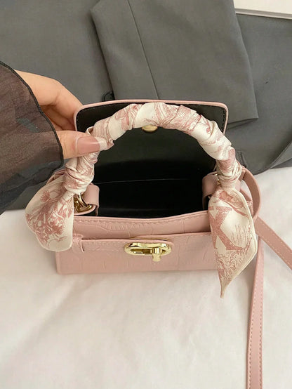 Elegant Stone-Pattern Handbag with Silky Scarf – Spring/Summer - alotasawkli
