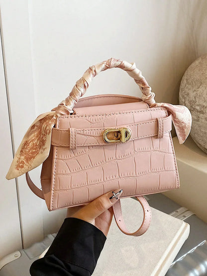 Elegant Stone-Pattern Handbag with Silky Scarf – Spring/Summer - alotasawkli