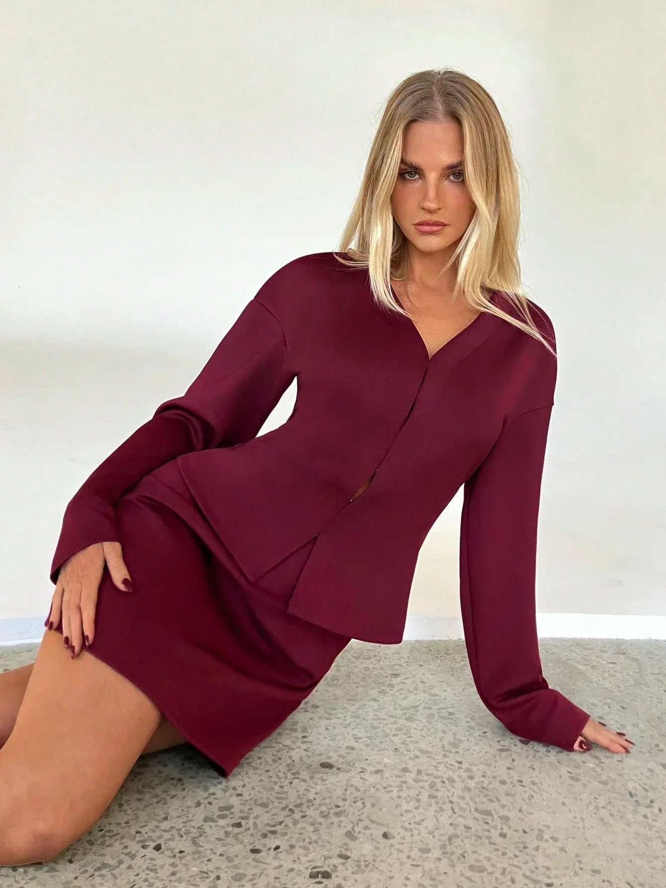 SHEIN-Aloruh Women's Elegant Raglan Sleeve Front Zipper Top and High - alotasawkli