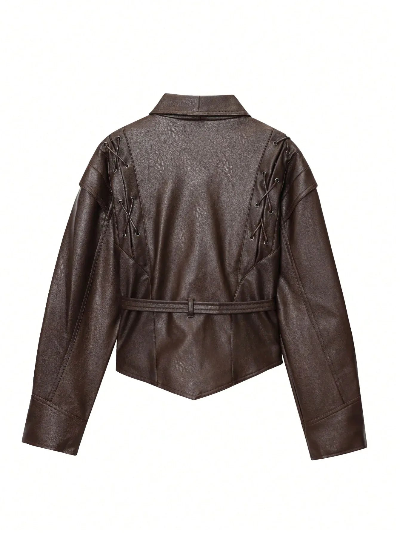 SHEIN-Leather jacket with a stand-up collar and belt - alotasawkli