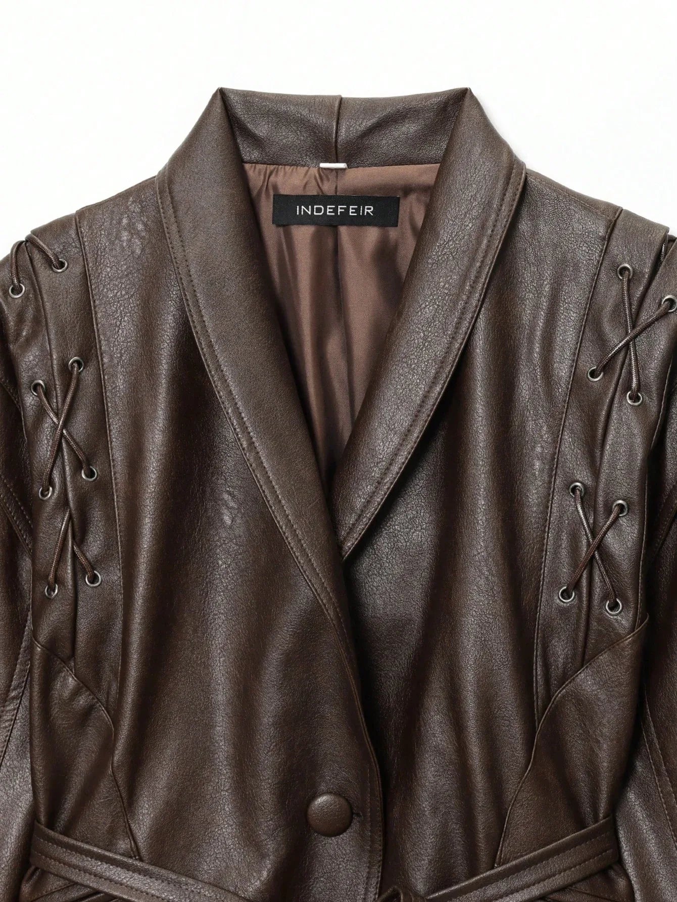 SHEIN-Leather jacket with a stand-up collar and belt - alotasawkli