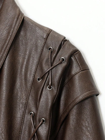 SHEIN-Leather jacket with a stand-up collar and belt - alotasawkli