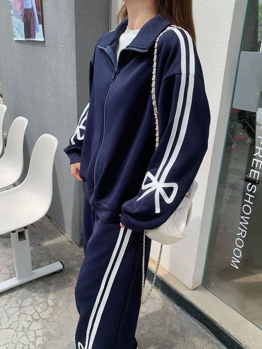 Girls’ Casual Geometric Print Pants – Navy Blue - alotasawkli