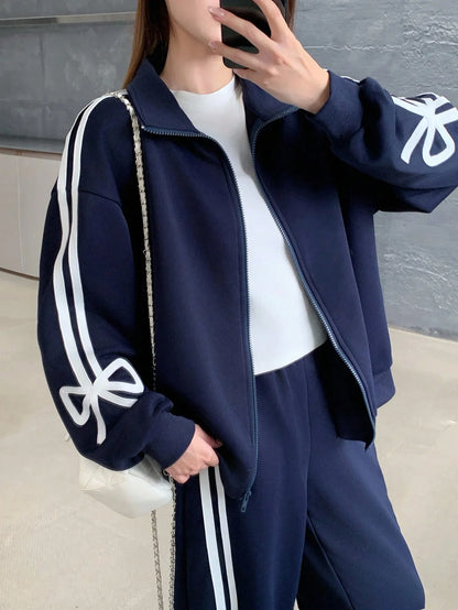 Girls’ Casual Geometric Print Pants – Navy Blue - alotasawkli