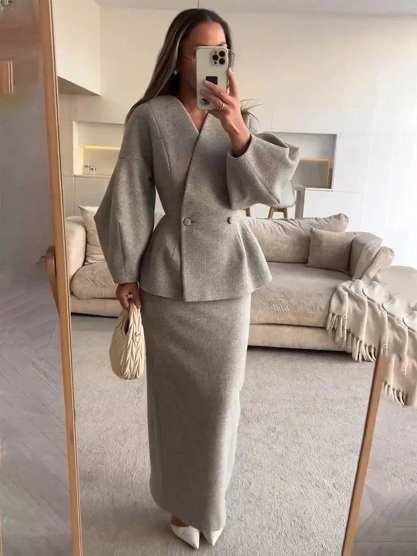 SHEIN-A stylish, casual, single-color suit set with front buttons - alotasawkli