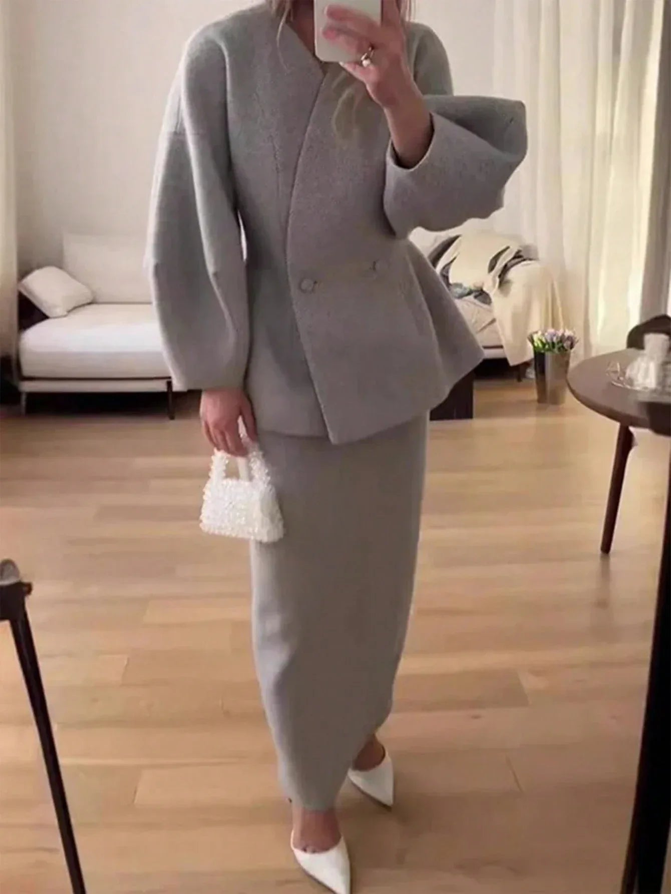 SHEIN-A stylish, casual, single-color suit set with front buttons - alotasawkli
