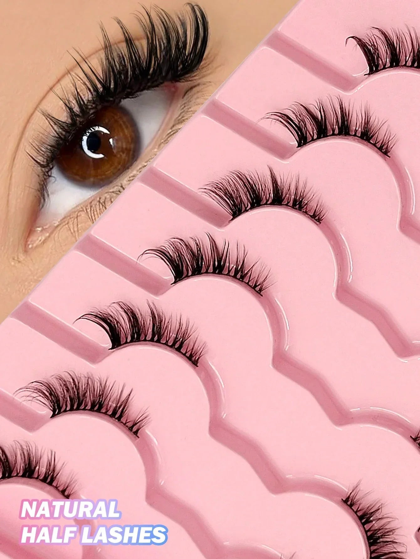 Asiteo 7 Pairs Natural Half-Eye False Eyelashes – Transparent Band - alotasawkli