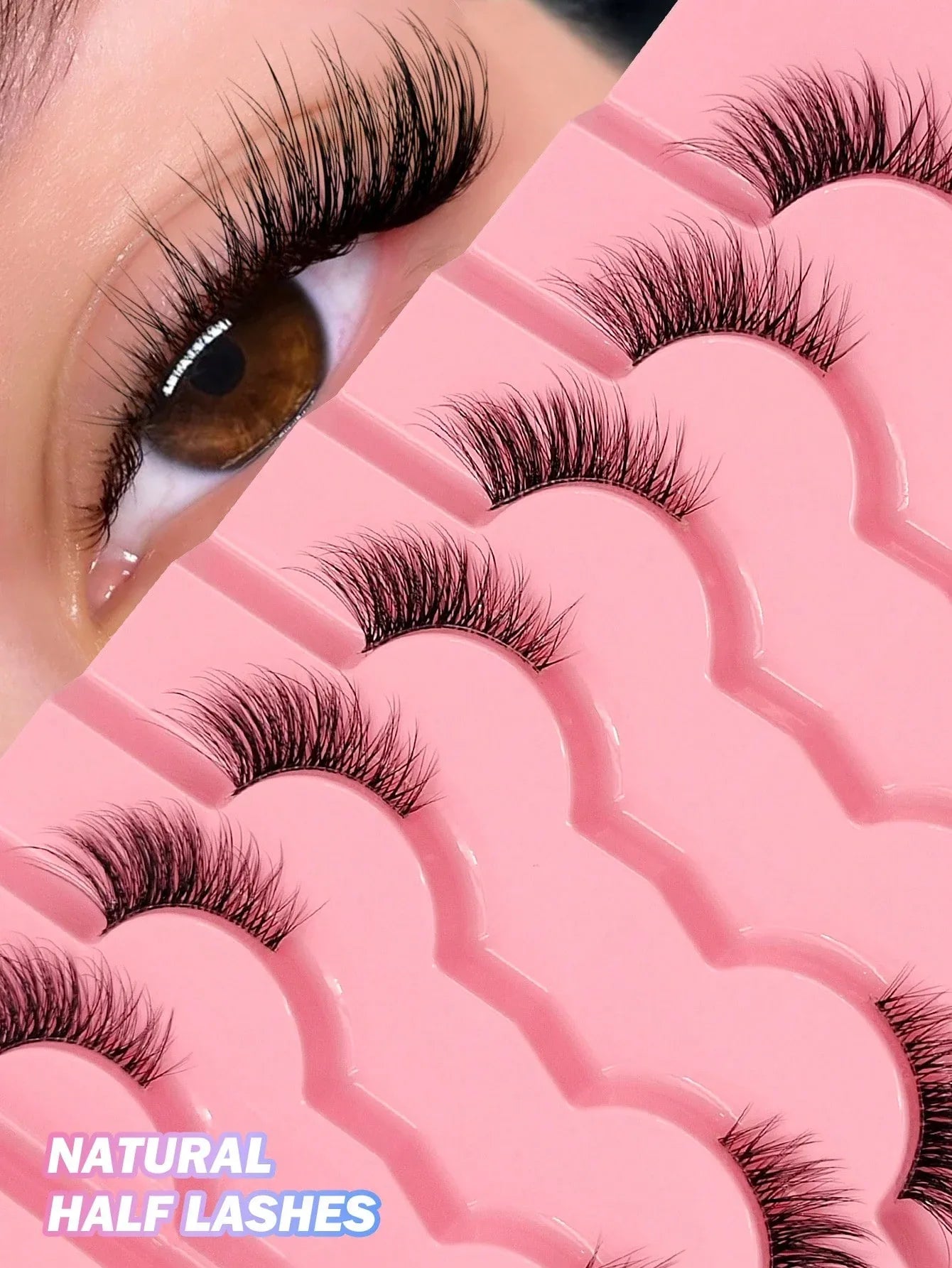 Asiteo 7 Pairs Natural Half-Eye False Eyelashes – Transparent Band - alotasawkli