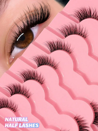 Asiteo 7 Pairs Natural Half-Eye False Eyelashes – Transparent Band - alotasawkli