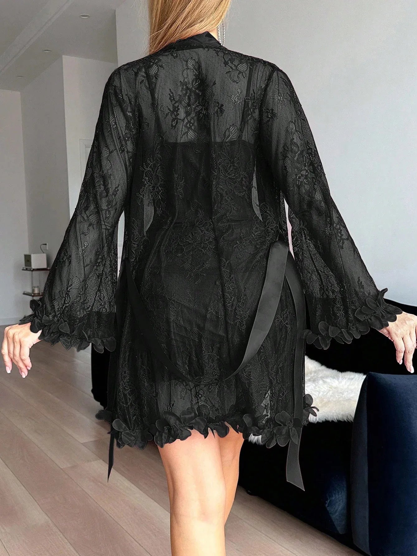 SHEIN Two-Piece Set: 3D Floral Robe & Camisole Nightdress - alotasawkli