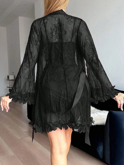 SHEIN Two-Piece Set: 3D Floral Robe & Camisole Nightdress - alotasawkli