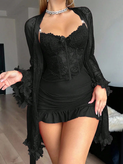 SHEIN Two-Piece Set: 3D Floral Robe & Camisole Nightdress - alotasawkli