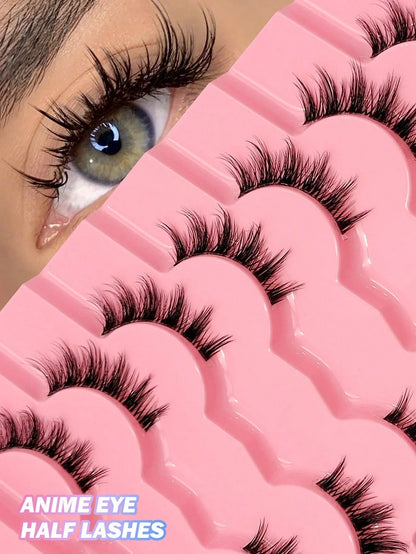 Asiteo 7 Pairs Natural Half-Eye False Eyelashes – Transparent Band - alotasawkli