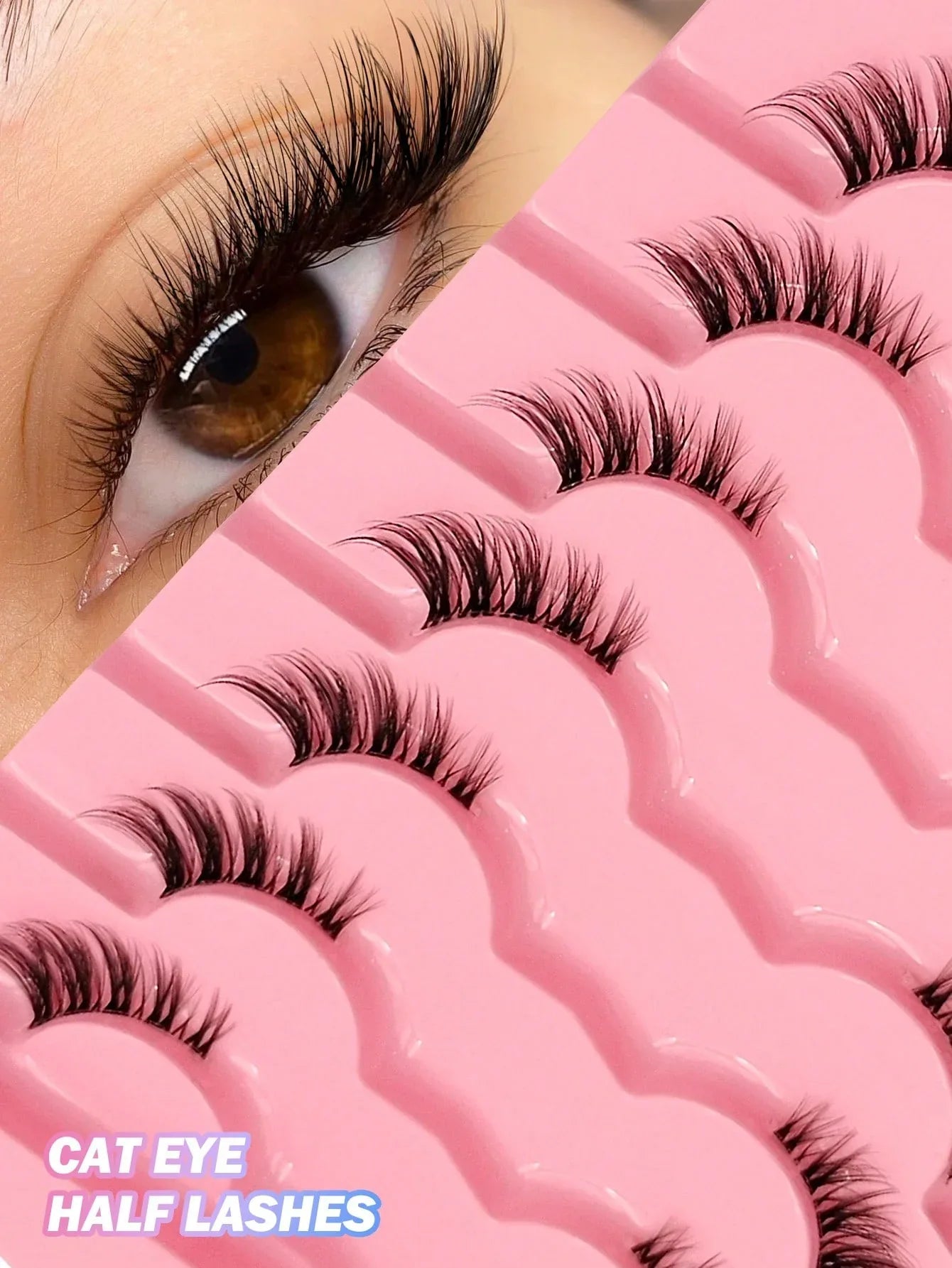 Asiteo 7 Pairs Natural Half-Eye False Eyelashes – Transparent Band - alotasawkli